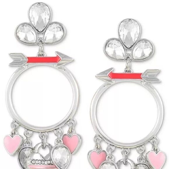 Guess Silver-Tone Red & Pink Heart Charm Earrings - Picture 2 of 2